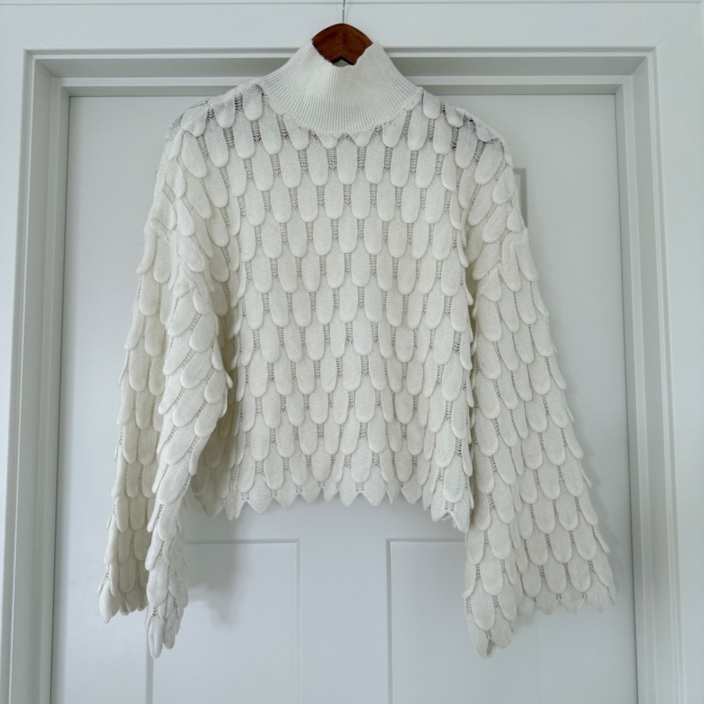 Feather Inspired Detail Bell Sleeve Sweater